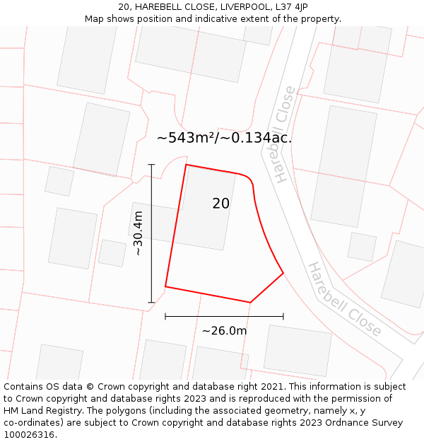 20, HAREBELL CLOSE, LIVERPOOL, L37 4JP: Plot and title map