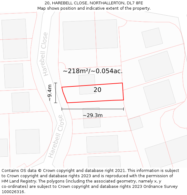 20, HAREBELL CLOSE, NORTHALLERTON, DL7 8FE: Plot and title map