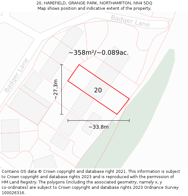 20, HAREFIELD, GRANGE PARK, NORTHAMPTON, NN4 5DQ: Plot and title map