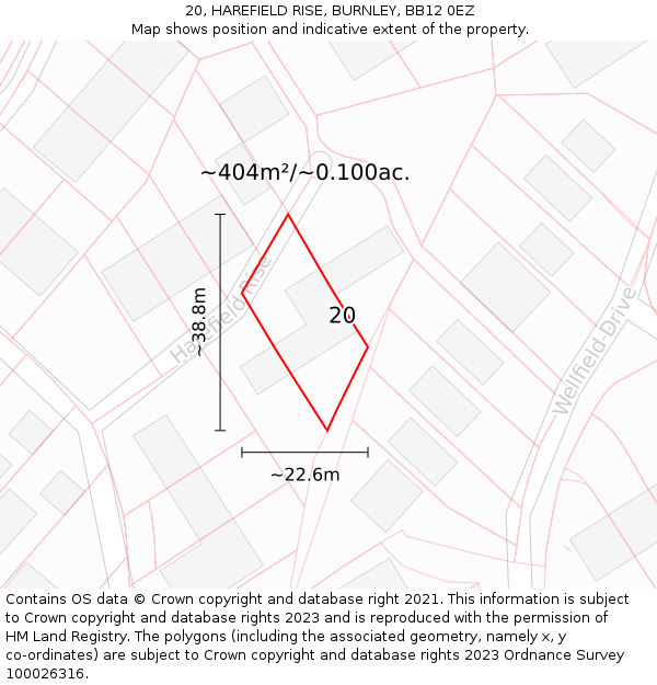 20, HAREFIELD RISE, BURNLEY, BB12 0EZ: Plot and title map