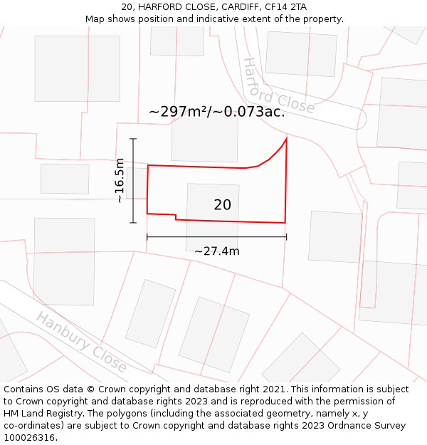 20, HARFORD CLOSE, CARDIFF, CF14 2TA: Plot and title map