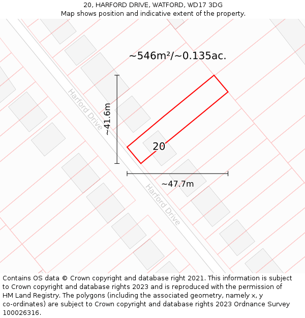 20, HARFORD DRIVE, WATFORD, WD17 3DG: Plot and title map
