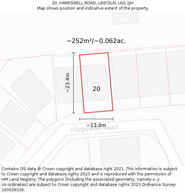 20, HARPSWELL ROAD, LINCOLN, LN2 2JH: Plot and title map