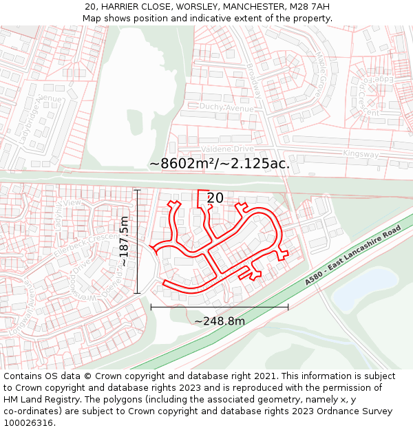 20, HARRIER CLOSE, WORSLEY, MANCHESTER, M28 7AH: Plot and title map