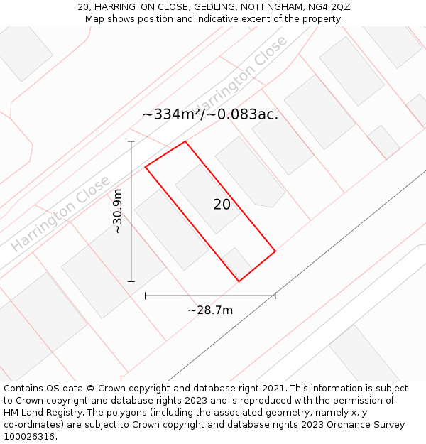 20, HARRINGTON CLOSE, GEDLING, NOTTINGHAM, NG4 2QZ: Plot and title map