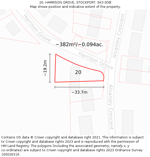 20, HARRISON GROVE, STOCKPORT, SK3 0DB: Plot and title map