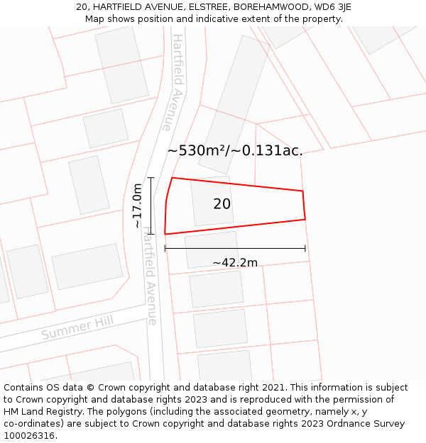 20, HARTFIELD AVENUE, ELSTREE, BOREHAMWOOD, WD6 3JE: Plot and title map