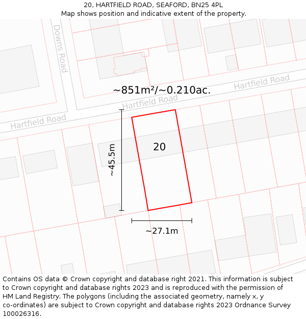 20, HARTFIELD ROAD, SEAFORD, BN25 4PL: Plot and title map