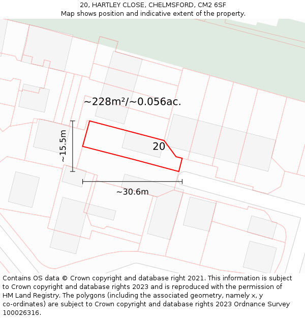 20, HARTLEY CLOSE, CHELMSFORD, CM2 6SF: Plot and title map