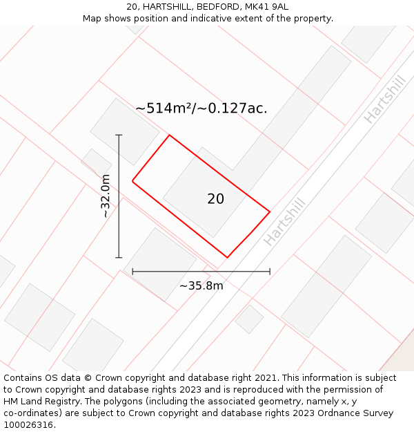 20, HARTSHILL, BEDFORD, MK41 9AL: Plot and title map