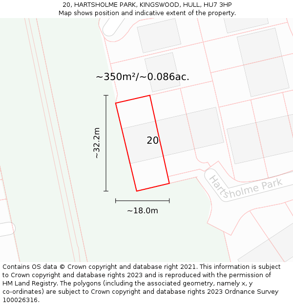 20, HARTSHOLME PARK, KINGSWOOD, HULL, HU7 3HP: Plot and title map
