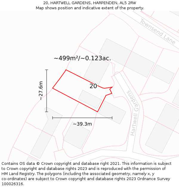 20, HARTWELL GARDENS, HARPENDEN, AL5 2RW: Plot and title map