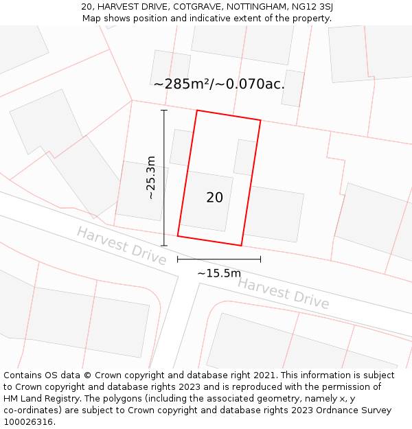 20, HARVEST DRIVE, COTGRAVE, NOTTINGHAM, NG12 3SJ: Plot and title map
