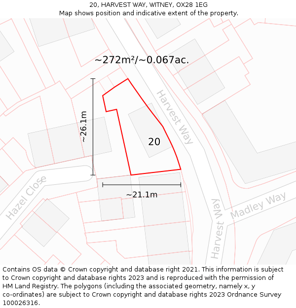 20, HARVEST WAY, WITNEY, OX28 1EG: Plot and title map