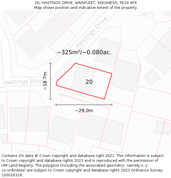 20, HASTINGS DRIVE, WAINFLEET, SKEGNESS, PE24 4PX: Plot and title map