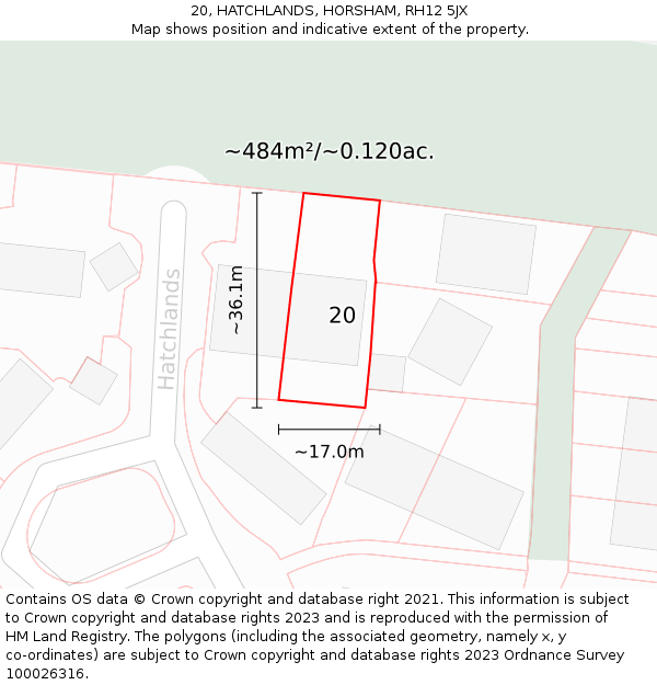 20, HATCHLANDS, HORSHAM, RH12 5JX: Plot and title map