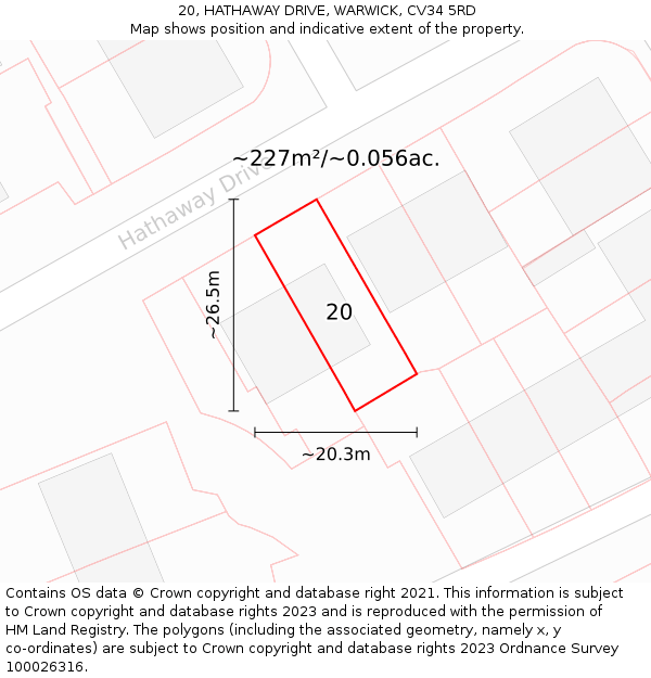 20, HATHAWAY DRIVE, WARWICK, CV34 5RD: Plot and title map