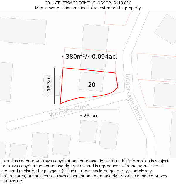 20, HATHERSAGE DRIVE, GLOSSOP, SK13 8RG: Plot and title map