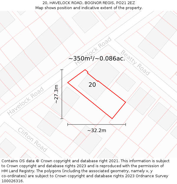 20, HAVELOCK ROAD, BOGNOR REGIS, PO21 2EZ: Plot and title map