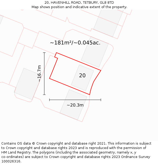 20, HAVENHILL ROAD, TETBURY, GL8 8TD: Plot and title map