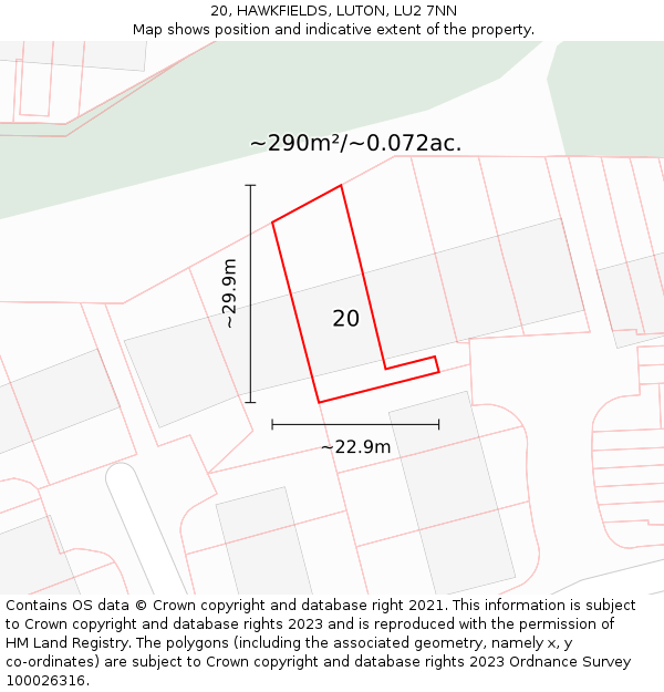 20, HAWKFIELDS, LUTON, LU2 7NN: Plot and title map