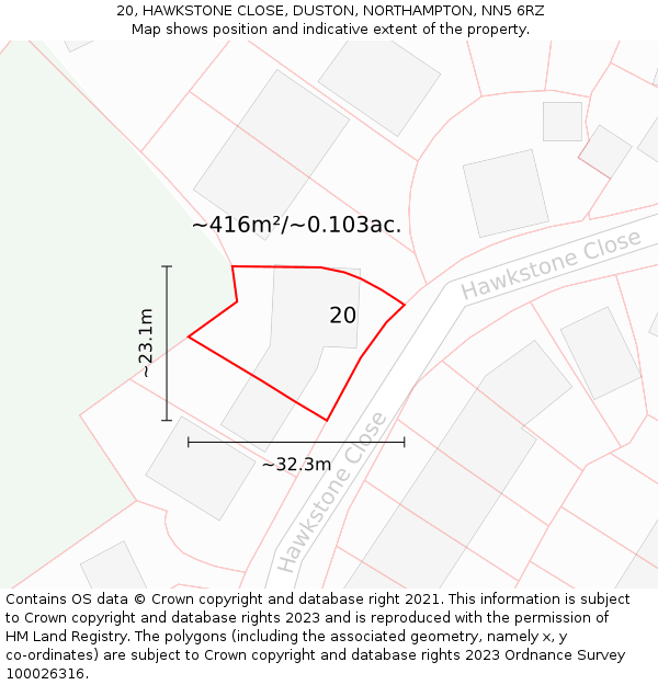 20, HAWKSTONE CLOSE, DUSTON, NORTHAMPTON, NN5 6RZ: Plot and title map