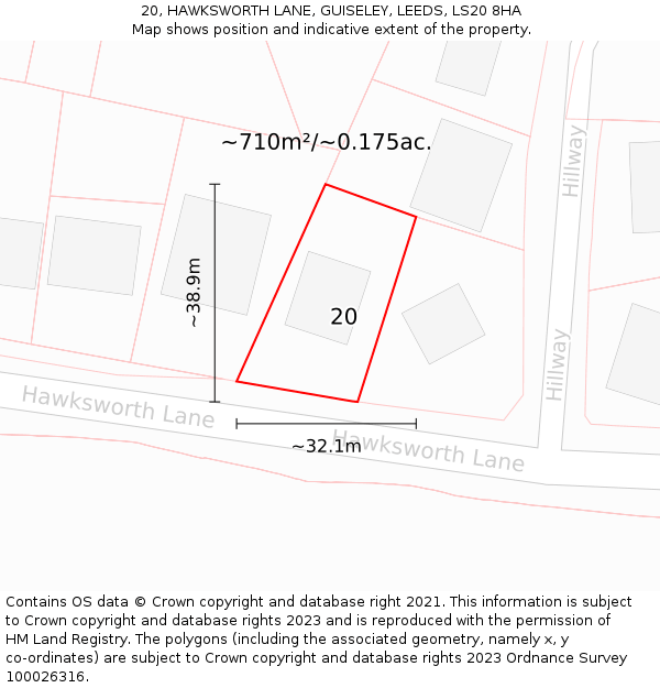 20, HAWKSWORTH LANE, GUISELEY, LEEDS, LS20 8HA: Plot and title map