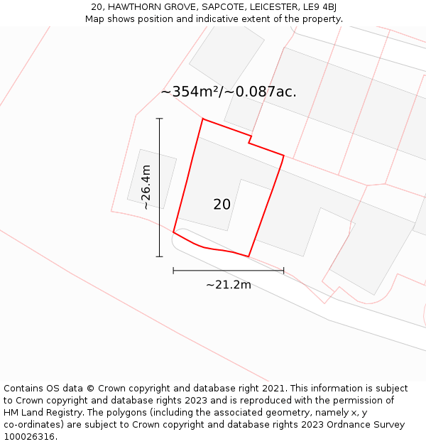 20, HAWTHORN GROVE, SAPCOTE, LEICESTER, LE9 4BJ: Plot and title map