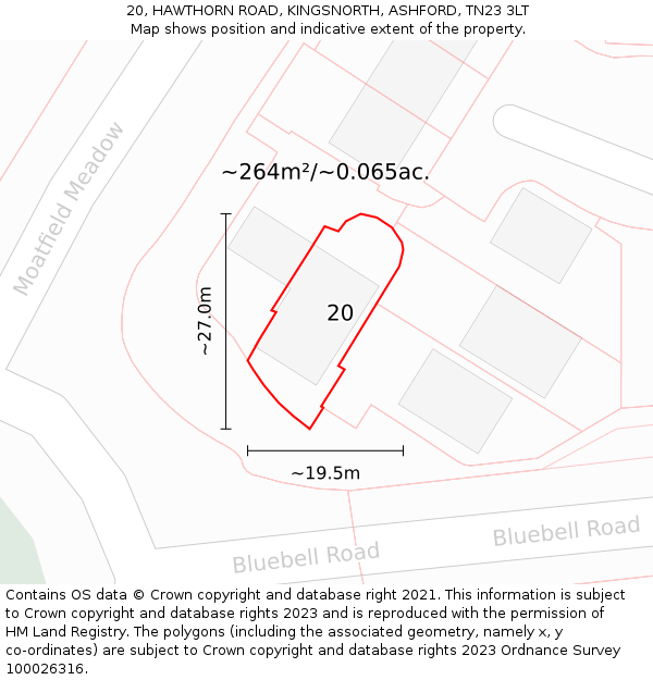 20, HAWTHORN ROAD, KINGSNORTH, ASHFORD, TN23 3LT: Plot and title map