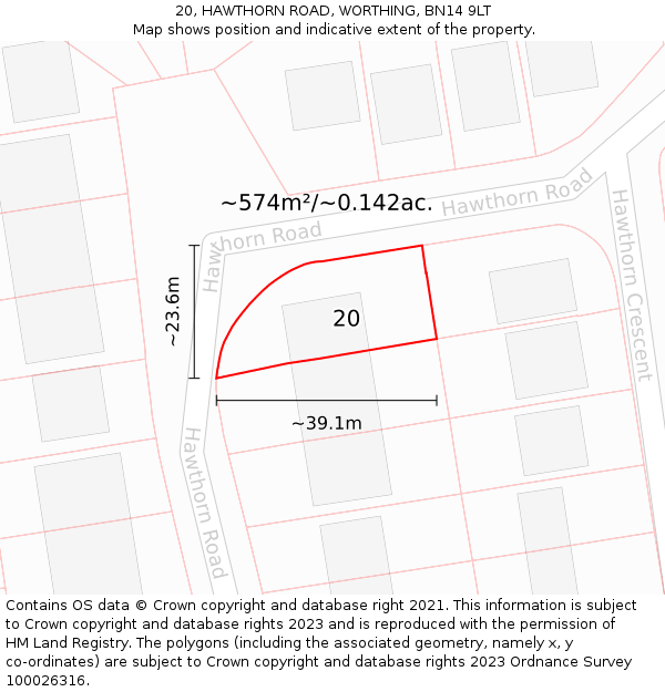 20, HAWTHORN ROAD, WORTHING, BN14 9LT: Plot and title map