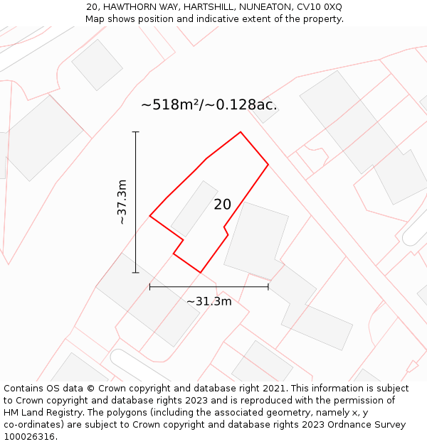 20, HAWTHORN WAY, HARTSHILL, NUNEATON, CV10 0XQ: Plot and title map