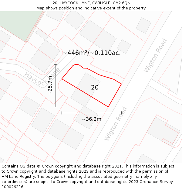 20, HAYCOCK LANE, CARLISLE, CA2 6QN: Plot and title map