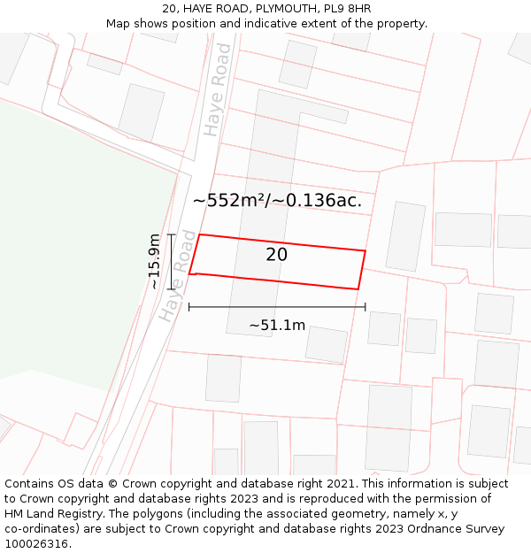 20, HAYE ROAD, PLYMOUTH, PL9 8HR: Plot and title map