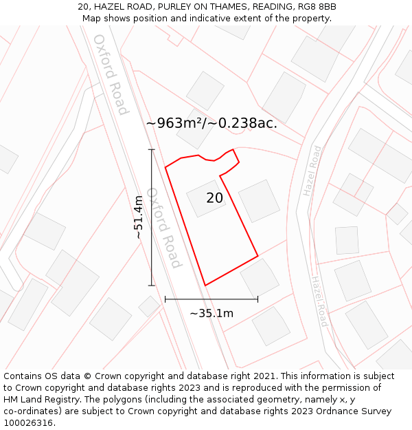 20, HAZEL ROAD, PURLEY ON THAMES, READING, RG8 8BB: Plot and title map