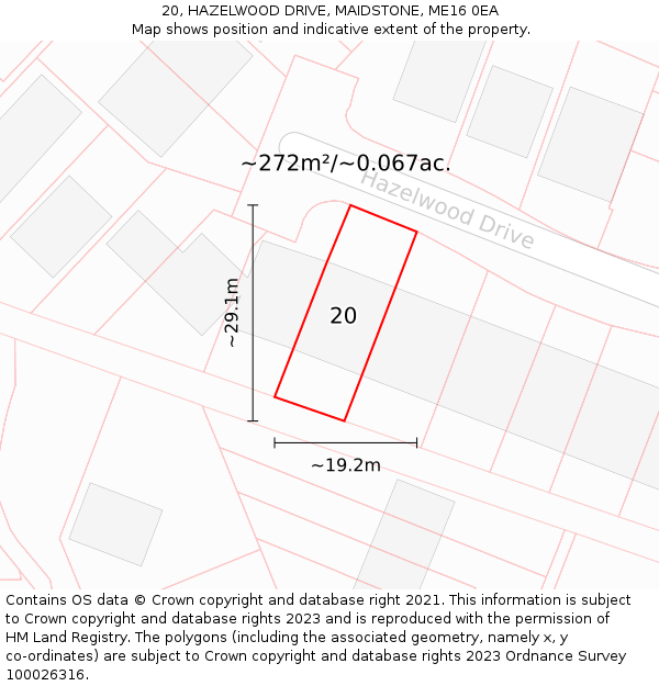 20, HAZELWOOD DRIVE, MAIDSTONE, ME16 0EA: Plot and title map