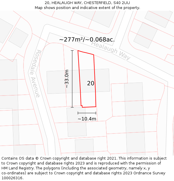 20, HEALAUGH WAY, CHESTERFIELD, S40 2UU: Plot and title map