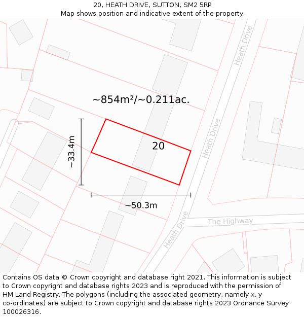 20, HEATH DRIVE, SUTTON, SM2 5RP: Plot and title map