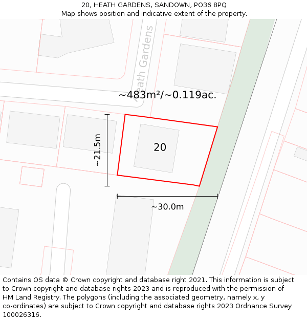 20, HEATH GARDENS, SANDOWN, PO36 8PQ: Plot and title map