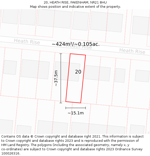 20, HEATH RISE, FAKENHAM, NR21 8HU: Plot and title map