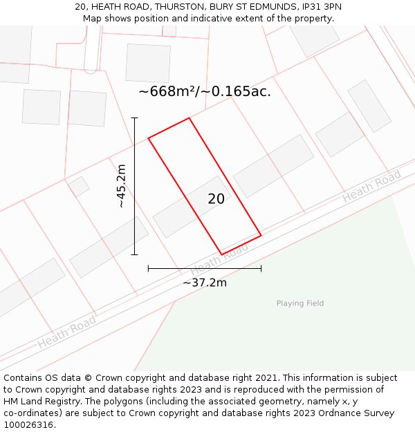 20, HEATH ROAD, THURSTON, BURY ST EDMUNDS, IP31 3PN: Plot and title map