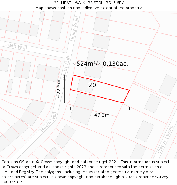 20, HEATH WALK, BRISTOL, BS16 6EY: Plot and title map