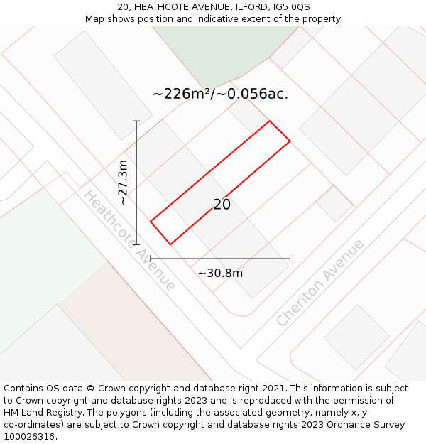 20, HEATHCOTE AVENUE, ILFORD, IG5 0QS: Plot and title map