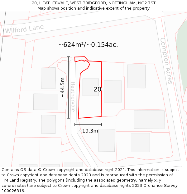 20, HEATHERVALE, WEST BRIDGFORD, NOTTINGHAM, NG2 7ST: Plot and title map