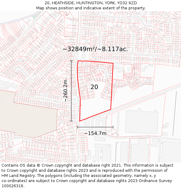 20, HEATHSIDE, HUNTINGTON, YORK, YO32 9ZD: Plot and title map