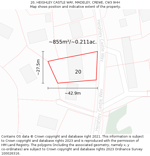 20, HEIGHLEY CASTLE WAY, MADELEY, CREWE, CW3 9HH: Plot and title map