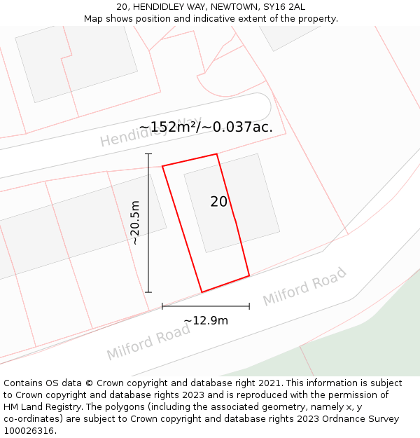 20, HENDIDLEY WAY, NEWTOWN, SY16 2AL: Plot and title map