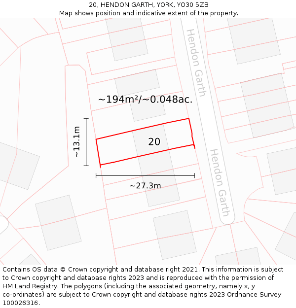 20, HENDON GARTH, YORK, YO30 5ZB: Plot and title map