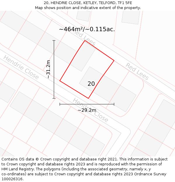 20, HENDRIE CLOSE, KETLEY, TELFORD, TF1 5FE: Plot and title map