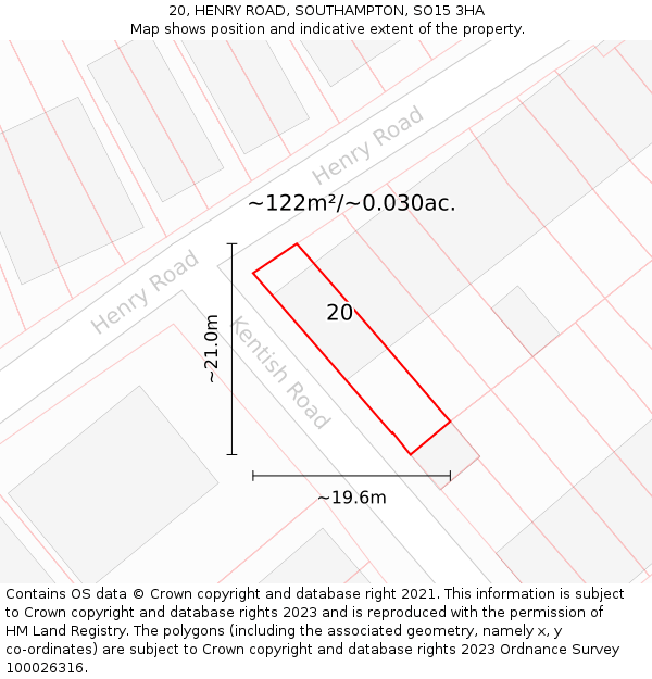 20, HENRY ROAD, SOUTHAMPTON, SO15 3HA: Plot and title map