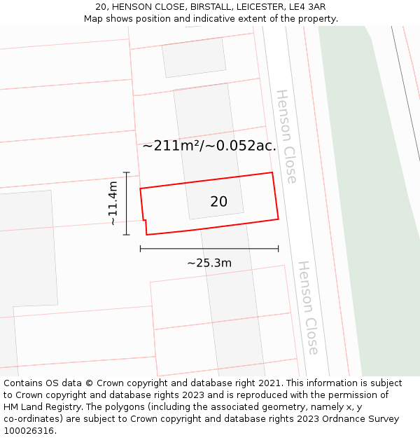 20, HENSON CLOSE, BIRSTALL, LEICESTER, LE4 3AR: Plot and title map